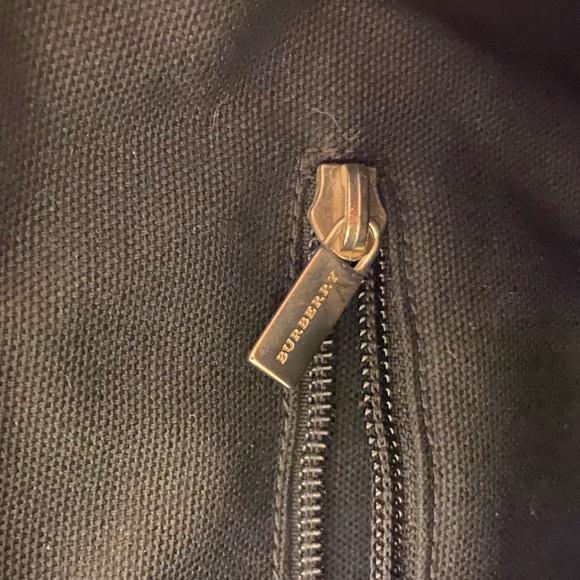 RARE Vintage Burberry Embroidered with Red Leather Trim Handbag Blue Denim Tote - Picture 8 of 16